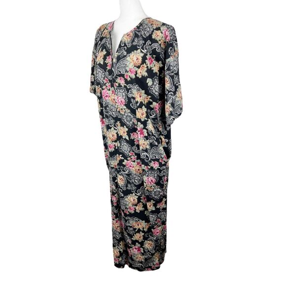LA Intimates Dress Women Small Black Floral Short Sleeve Maxi Pockets Sleepwear - Picture 2 of 16